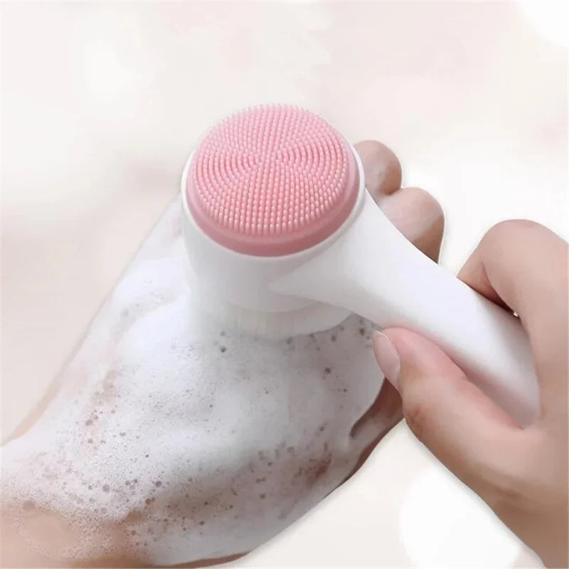 3D double silicone facial cleansing brush manual massage facial brush