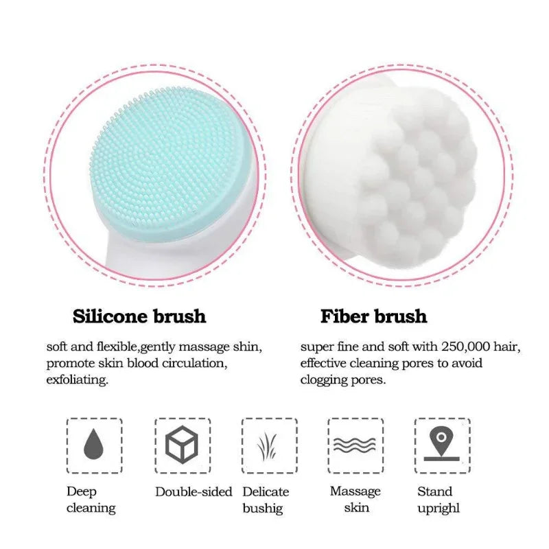 3D double silicone facial cleansing brush manual massage facial brush