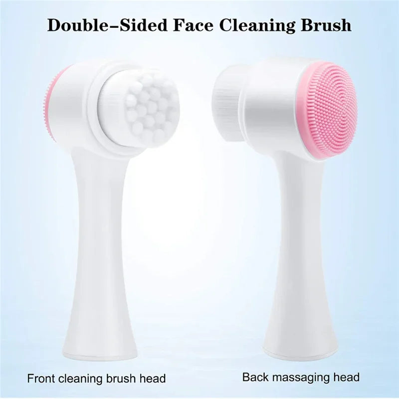 3D double silicone facial cleansing brush manual massage facial brush