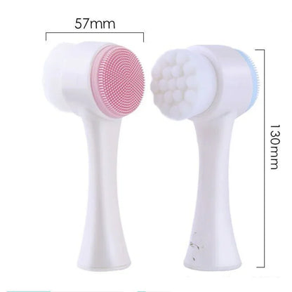 3D double silicone facial cleansing brush manual massage facial brush