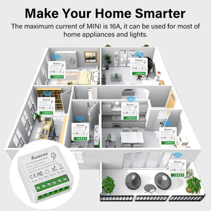 16A Tuya Smart WiFi Switch,2-way Mini Light Switch Power Metering Breaker